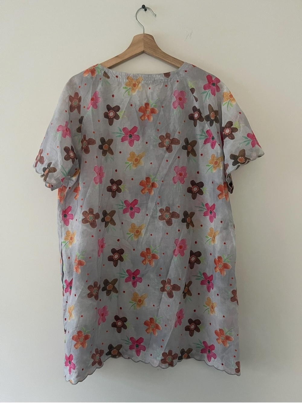 Gudrun Sjoden Woven Tunic or Dress in Gray with Pink Accents Lighweight - Picture 4 of 9